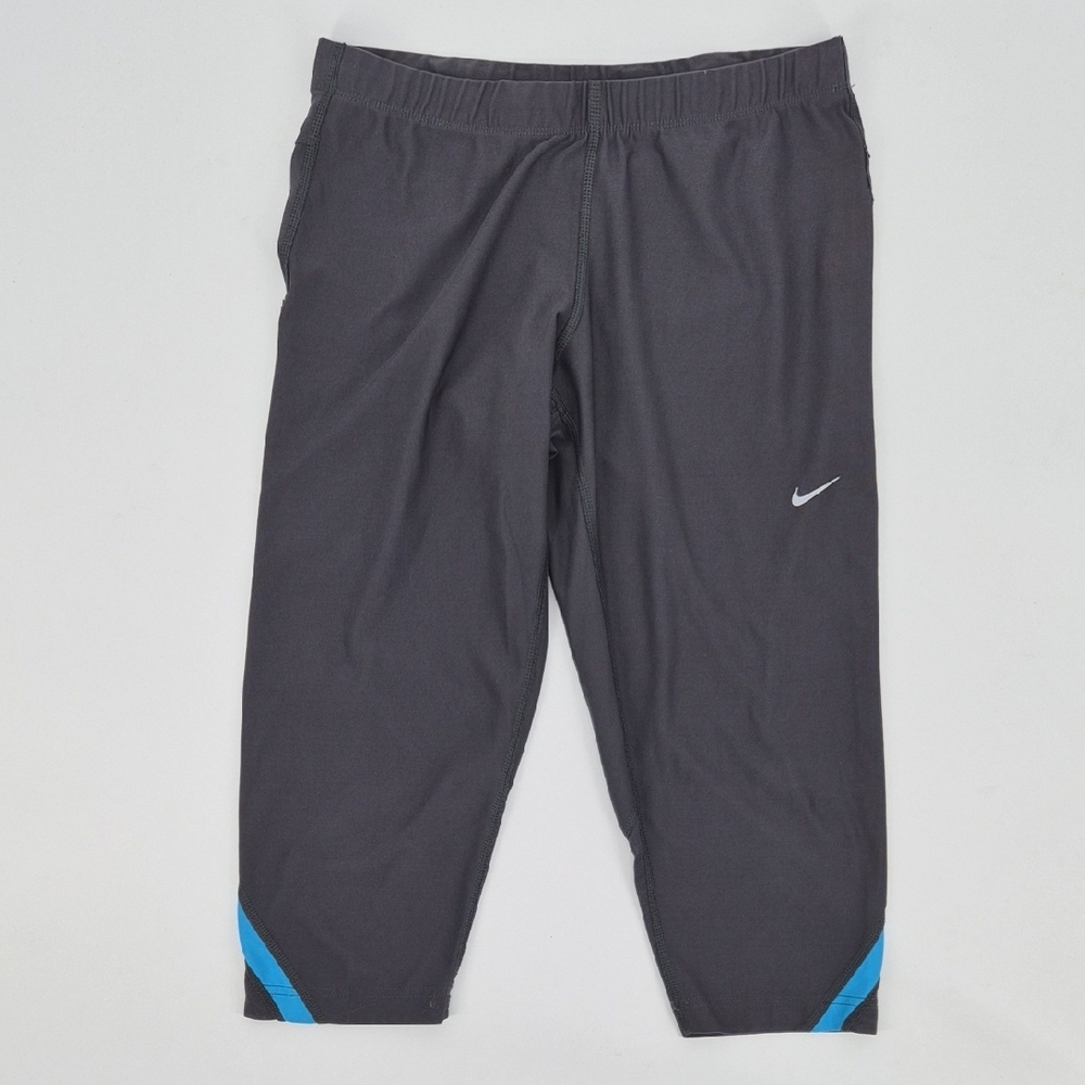 Nike Dri-Fit Y2K Gym Aesthetic Capri Leggings Gray Blue‎ Sporty Yoga Size M